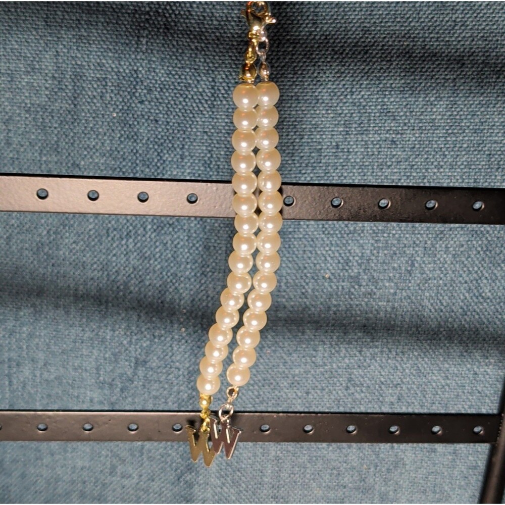 Faux Pearl Purse Charm Gold Silver Tone W Letter Initial - Picture 5 of 16
